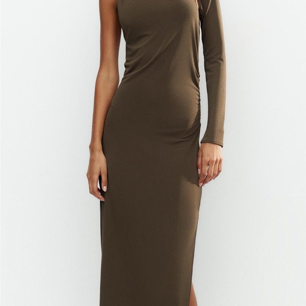 Zara Green Asymmetrical Ribbed Bodycon Dress Worn Once